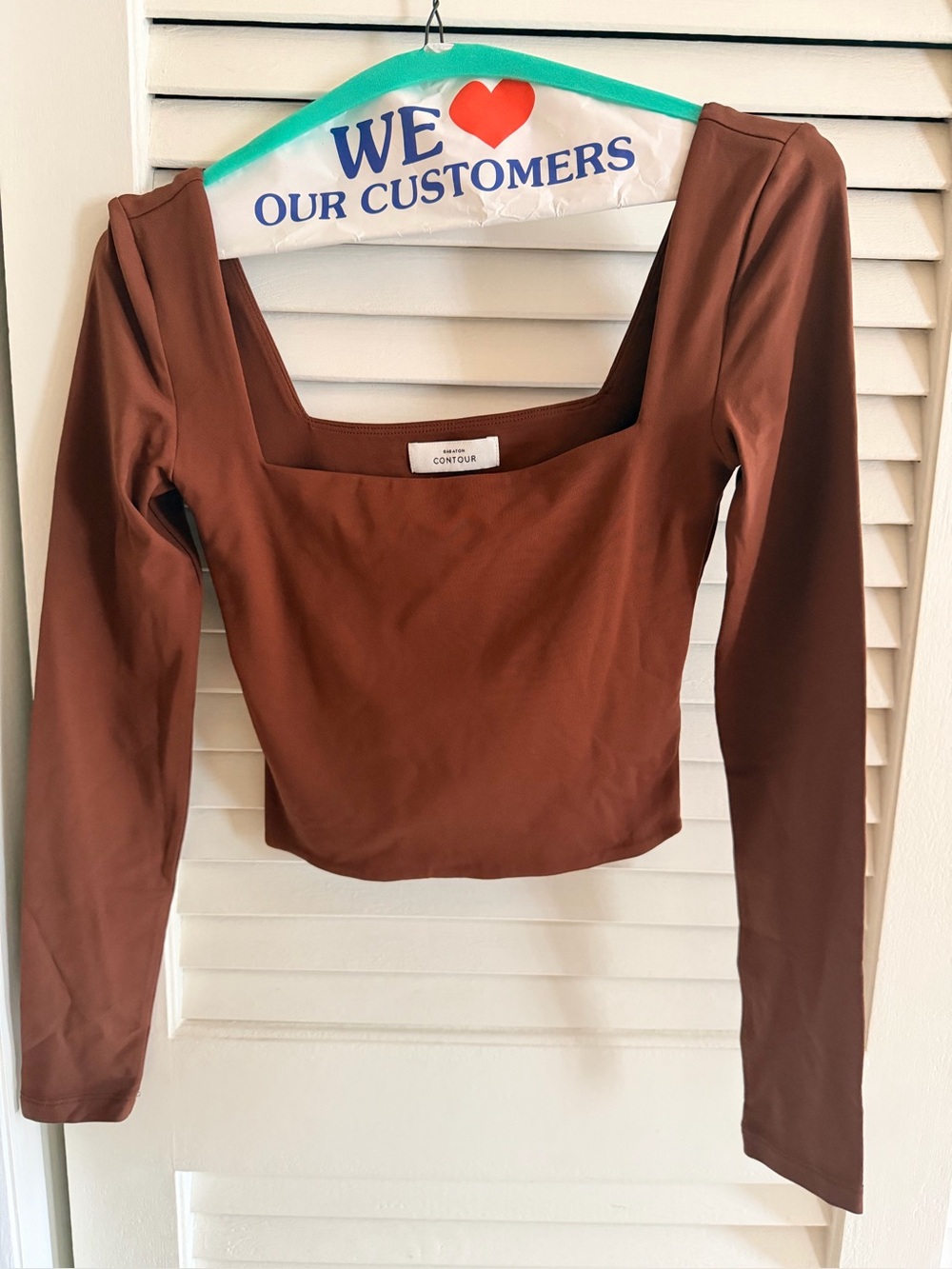 Babaton Square-Neck Long Sleeve Top in Chestnut Brown